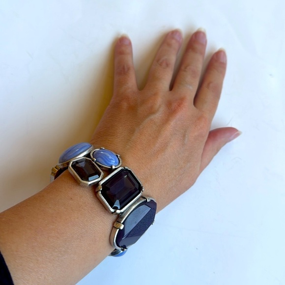Chicos Vintage Silver tone Purple, Blue and Black faux stone stretch bracelet - Picture 3 of 5